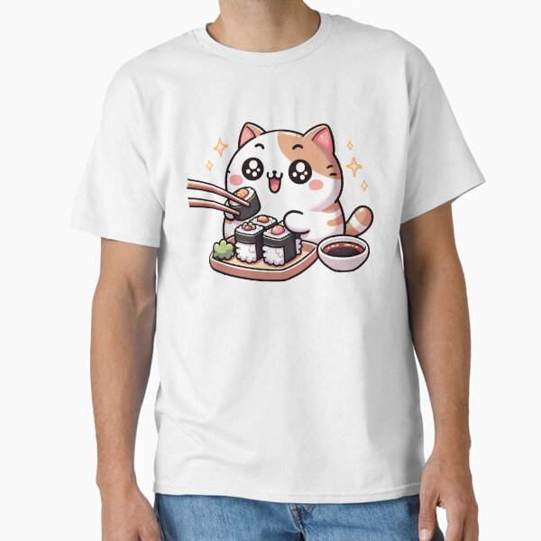 Aperçu de l'œuvre Sushi Paws : Adorables Nigiri Nibbles avec un chat Kawaii créée et vendue par PuffPuffPrint.