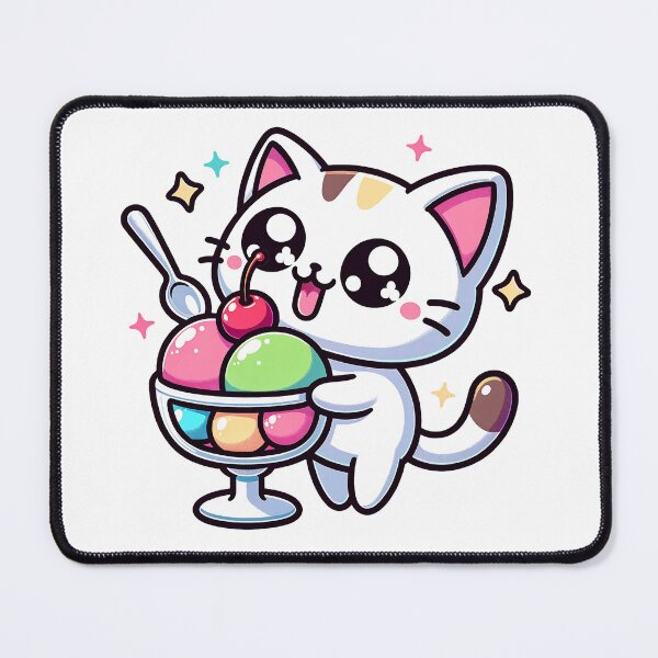 Item preview, Cherry Whiskers: Kawaii Cat’s Ice Cream Bowl Bliss designed and sold by PuffPuffPrint.