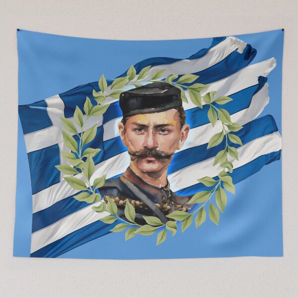 Item preview, Pavlos Melas in laurels wreath and greek flag designed and sold by Lefteris Betsis.