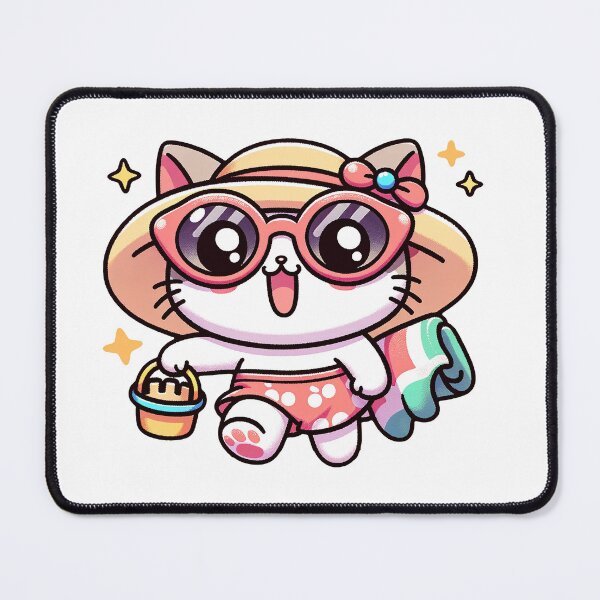 Artikelvorschau, Beachy Whiskers: Kawaii Cats sonniges Küstenabenteuer entworfen und verkauft von PuffPuffPrint.