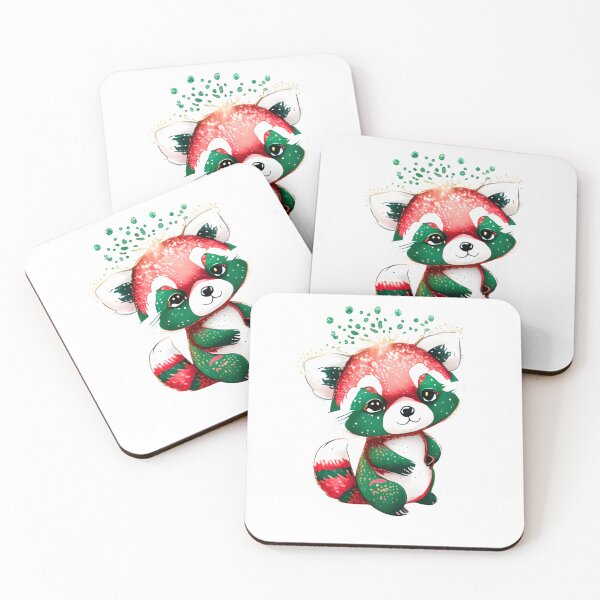 Item preview, Cute Winter Red Panda Illustration Green Red designed and sold by EdeniaArtStudio.