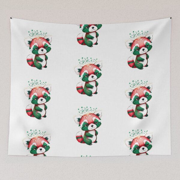 Item preview, Cute Winter Red Panda Illustration Green Red designed and sold by EdeniaArtStudio.