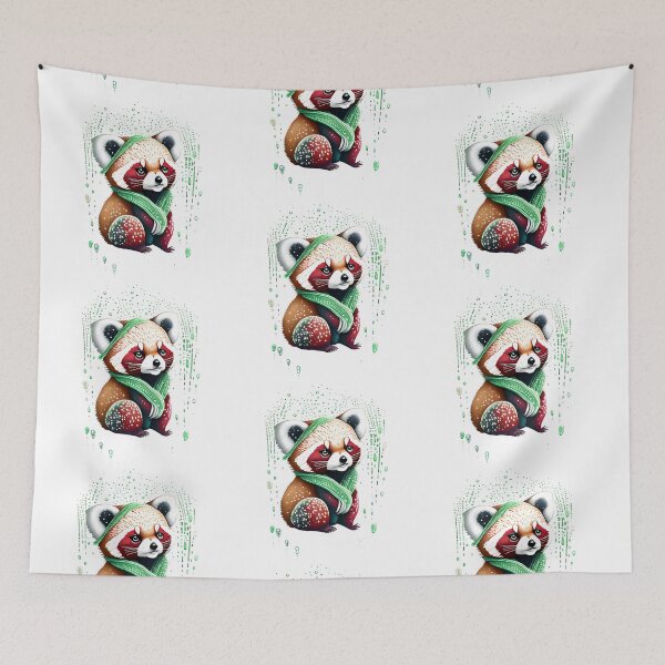 Item preview, Cute winter red panda illustration with scarf designed and sold by EdeniaArtStudio.