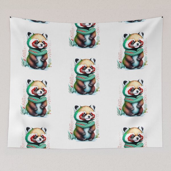 Item preview, Cute winter red panda illustration with scarf designed and sold by EdeniaArtStudio.