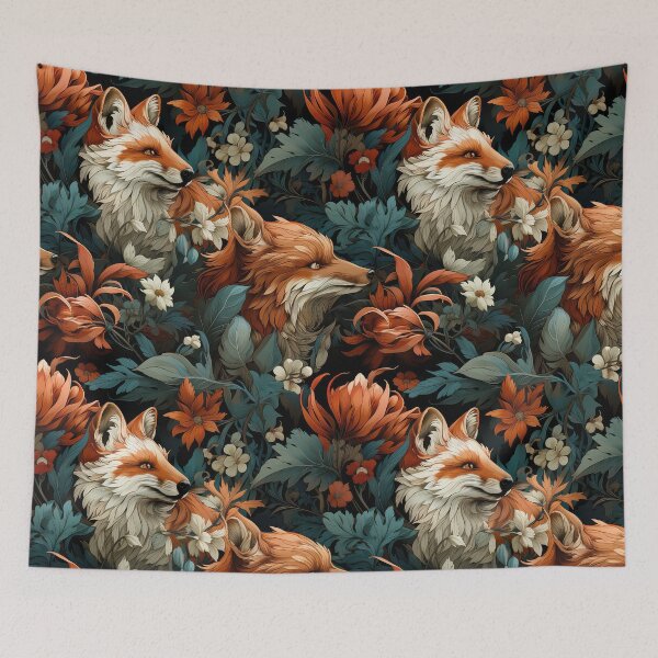 Item preview, Autumn Fox Seamless Pattern illustration inspired by William Morris  designed and sold by The Willow Of  Rain City.