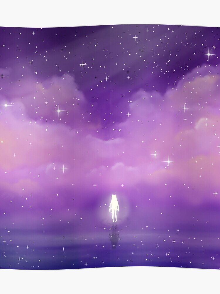 Anime Girl Galaxy Sky And Lake Reflection Poster