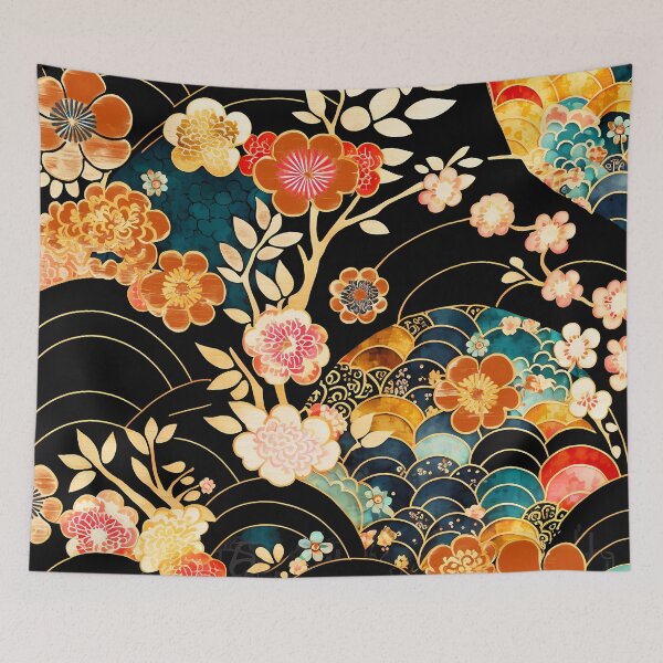 Item preview, Floral gold wagara pattern designed and sold by LittleNippon.