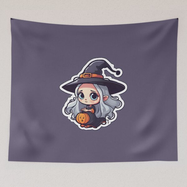 Item preview, Cute little witch with a pumpkin and a purple dress designed and sold by MiniCharm.