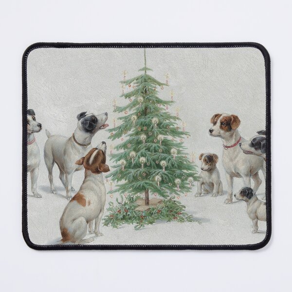 Item preview, Vintage Jack Russell Dogs Around a Christmas Tree Oil Painting | P413 designed and sold by Piccolo Fiore Prints.