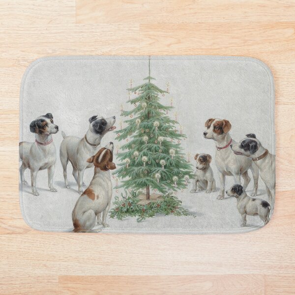 Item preview, Vintage Jack Russell Dogs Around a Christmas Tree Oil Painting | P413 designed and sold by Piccolo Fiore Prints.