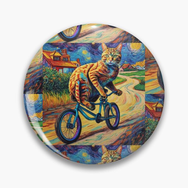 Item preview, trippy Psychedelic Vincent van Gogh style cat on bike designed and sold by James sparks.