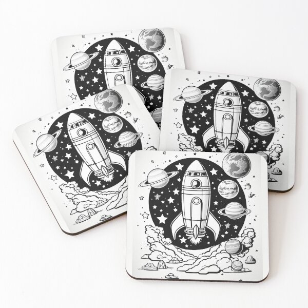 Item preview, Rocket ready to go with planets and stars - Cartoon sketch style designed and sold by DigitalEmporio.