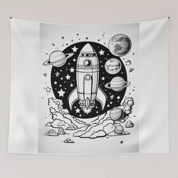 Item preview, Rocket ready to go with planets and stars - Cartoon sketch style designed and sold by DigitalEmporio.