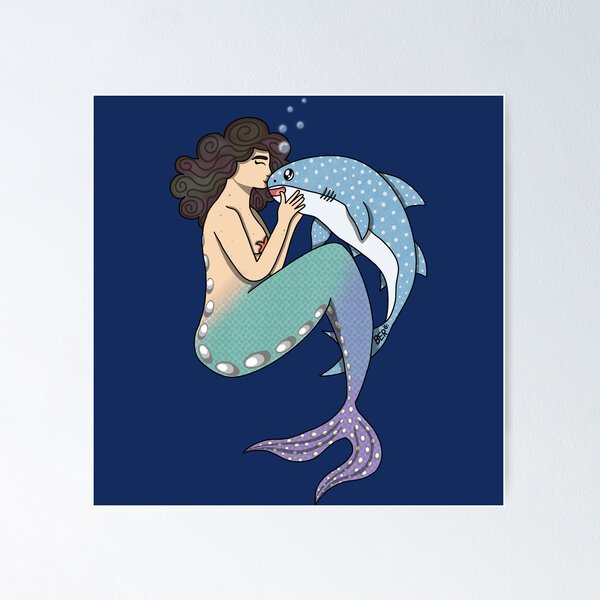 Item preview, Mermaid and Whale Shark Friends Drawing designed and sold by SentABear.