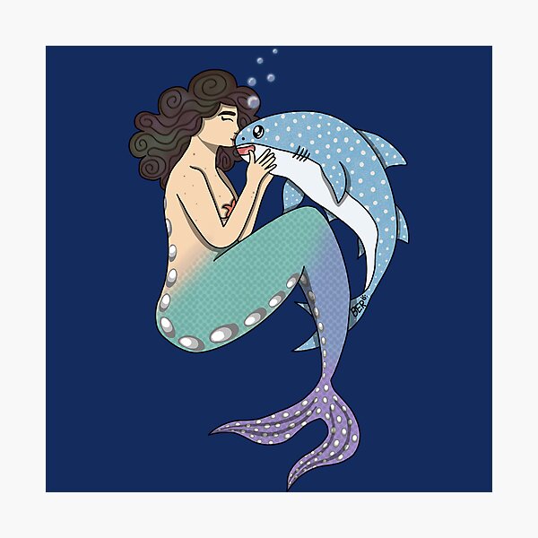 Item preview, Mermaid and Whale Shark Friends Drawing designed and sold by SentABear.