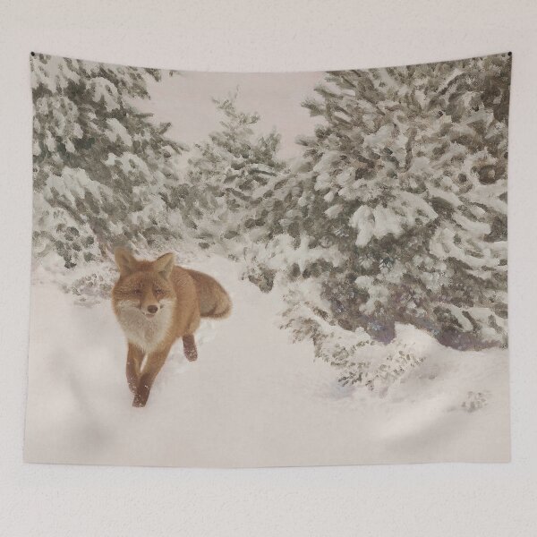 Item preview, Vintage Winter Landscape with Fox in the Snow Oil Painting | P412 designed and sold by Piccolo Fiore Prints.