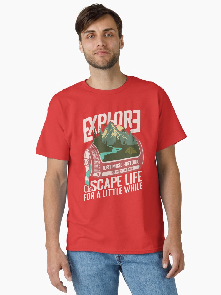 Thumbnail 2 of 7, Classic T-Shirt, Fort Mose Historic State Park Florida - FL Retro In A Pink Soda Camping Hiking Outdoor Adventure designed and sold by mountainfad.