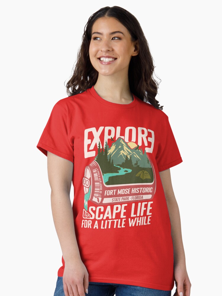 Thumbnail 1 of 7, Classic T-Shirt, Fort Mose Historic State Park Florida - FL Retro In A Pink Soda Camping Hiking Outdoor Adventure designed and sold by mountainfad.