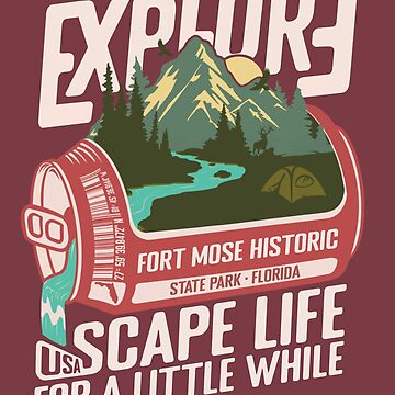 Artwork thumbnail, Fort Mose Historic State Park Florida - FL Retro In A Pink Soda Camping Hiking Outdoor Adventure by mountainfad