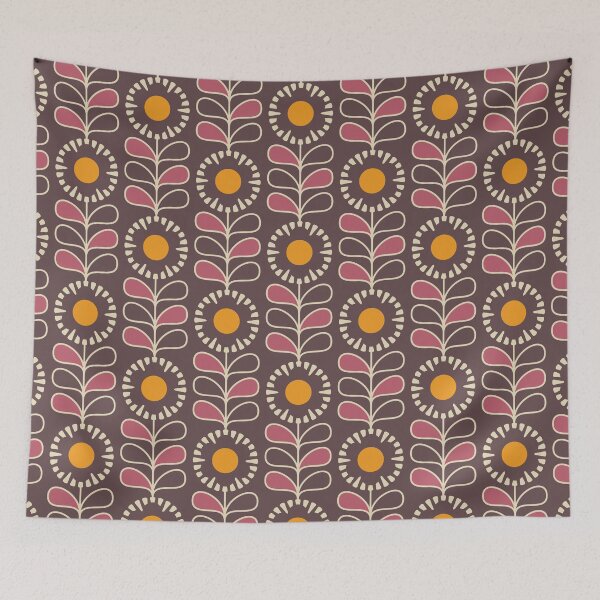 Item preview, KF 0161 A - Vintage Retro 70s Floral Pattern in Purple and Yellow designed and sold by KhakiFinch.