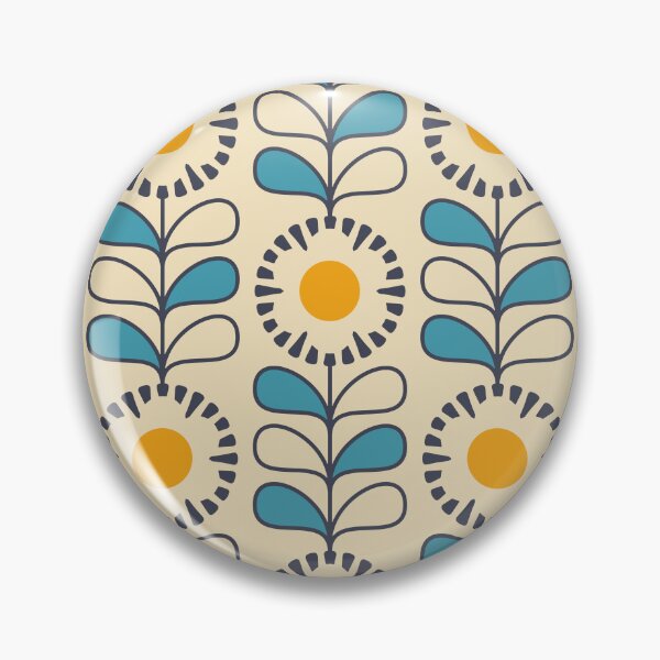 Item preview, KF 0161 B - Vintage Retro 70s Floral Pattern in Blue and Yellow designed and sold by KhakiFinch.
