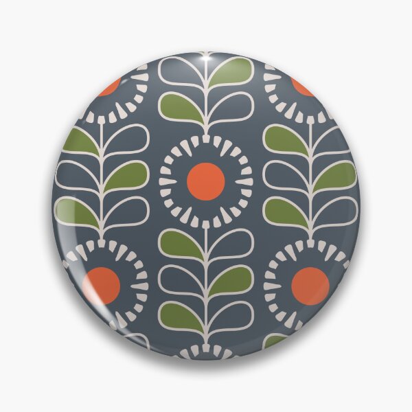 Item preview, KF 0161 C - Vintage Retro 70s Floral Pattern in Green and Red on Blue designed and sold by KhakiFinch.