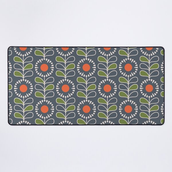 Item preview, KF 0161 C - Vintage Retro 70s Floral Pattern in Green and Red on Blue designed and sold by KhakiFinch.