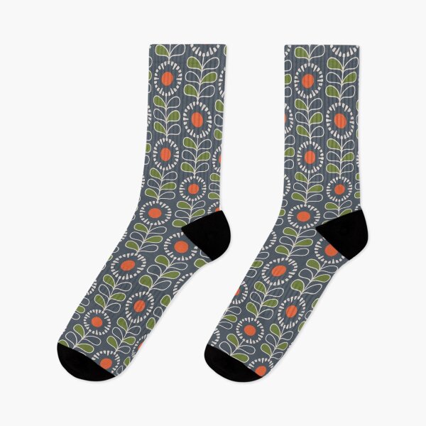 Item preview, KF 0161 C - Vintage Retro 70s Floral Pattern in Green and Red on Blue designed and sold by KhakiFinch.