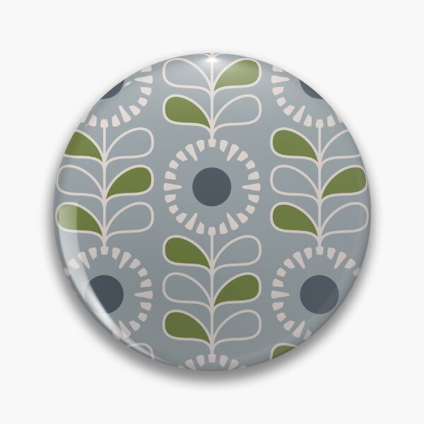 Item preview, KF 0161 D - Vintage Retro 70s Floral Pattern in Gray and Green designed and sold by KhakiFinch.