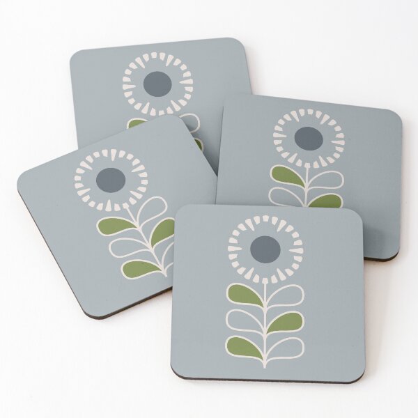Item preview, KF 0161 D - Vintage Retro 70s Floral Pattern in Gray and Green designed and sold by KhakiFinch.