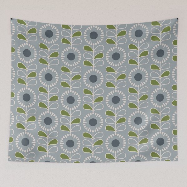 Item preview, KF 0161 D - Vintage Retro 70s Floral Pattern in Gray and Green designed and sold by KhakiFinch.