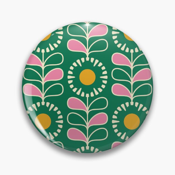 Item preview, KF 0161 E - Vintage Retro 70s Floral Pattern in Purple and Yellow on Green designed and sold by KhakiFinch.