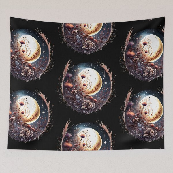 Item preview, Shining winter full moon with flowers, dried flowers and branches designed and sold by EdeniaArtStudio.