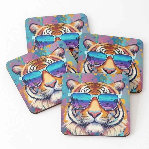 Item preview, Multicolored painted beach tiger with sunglasses designed and sold by Feel-Good-Vibes.
