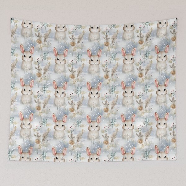Aperçu de l'œuvre Winter Whiskers: Enchanting Snowshoe Hare Christmas créée et vendue par qoodesignstudio.
