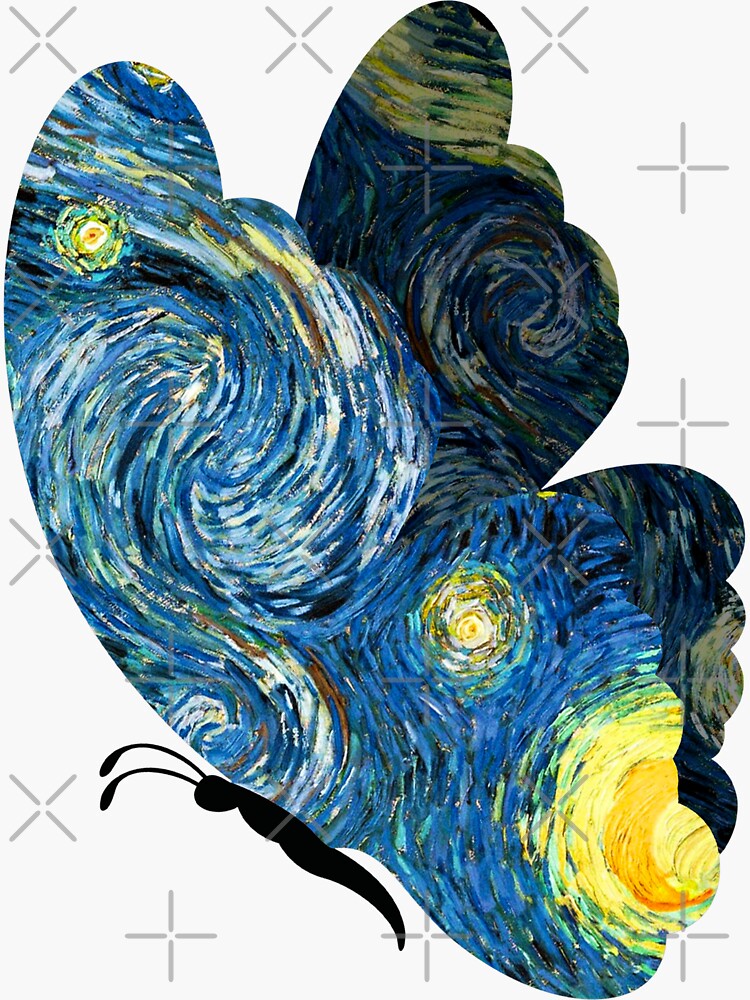 Aperçu 3 sur 3. Sticker avec l'œuvre Papillon style Van Gogh créée et vendue par Vangoholic.