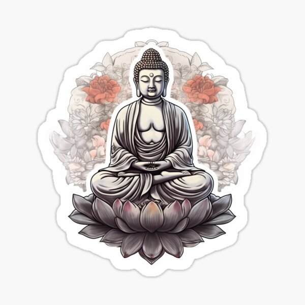 Buddha Black White , Buddhist symbol, home decoration Sticker for Sale by  MartynGrey