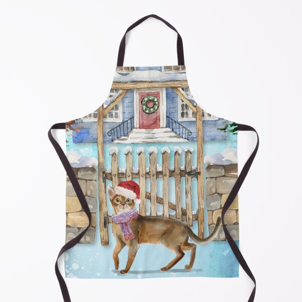 Item preview, Watercolour Abyssinian Cat with Santa Hat and Scarf Christmas designed and sold by HugsAndPrints.