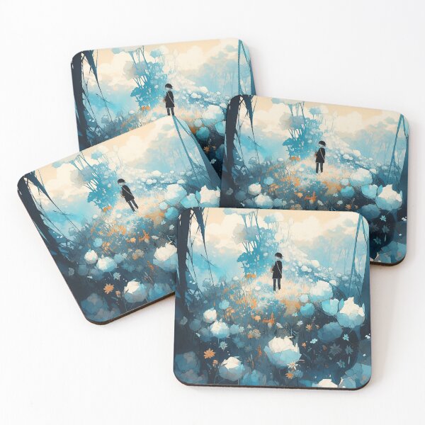 Item preview, "Cyan Dreamscapes"- A small Boy exploring a field of Azure flowers. designed and sold by WhiteWolfe0127.