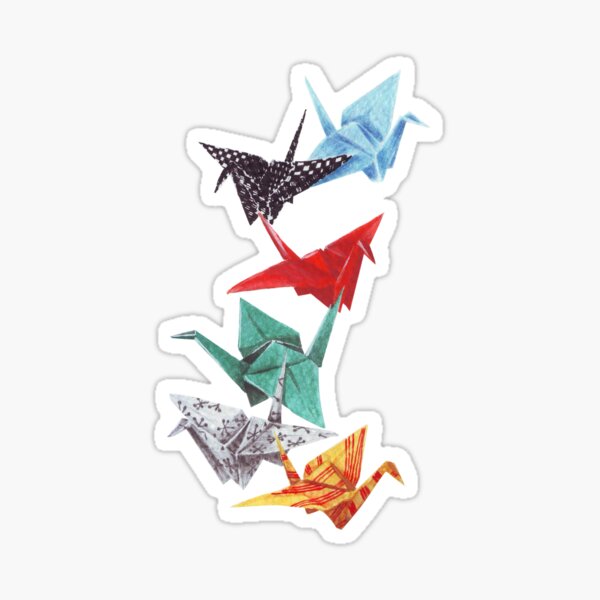 Mixed Media Origami Cranes Sticker