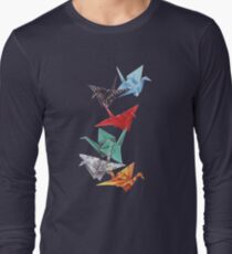 Mixed Media Origami Cranes Long Sleeve T-Shirt