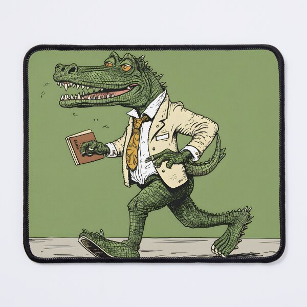 Item preview, Crocodile in Suit and Tie Running with Book - Funny Animal Illustration designed and sold by inkArtistryfine.