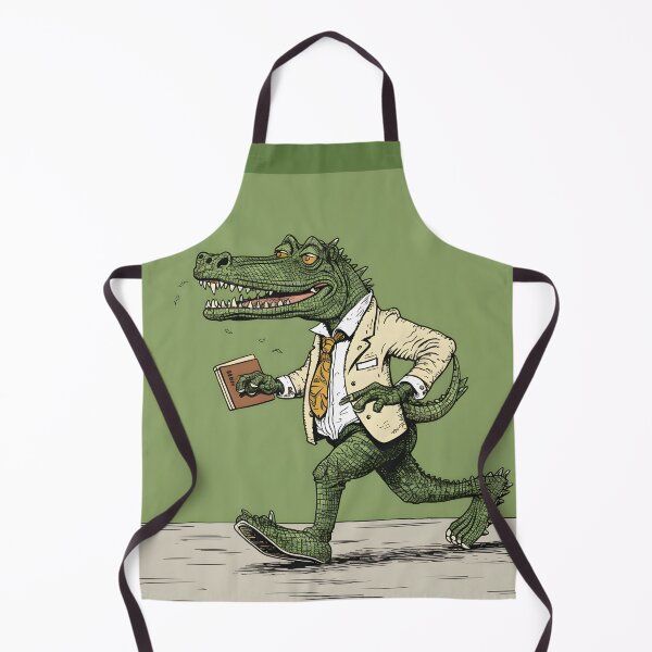 Item preview, Crocodile in Suit and Tie Running with Book - Funny Animal Illustration designed and sold by inkArtistryfine.