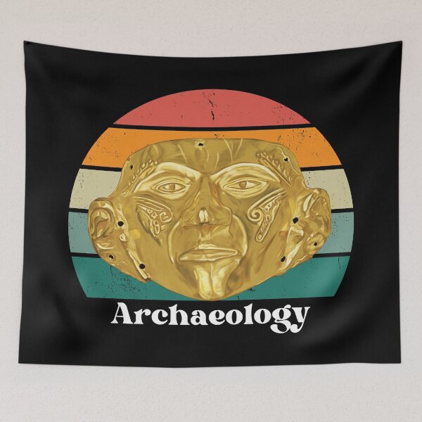 Item preview,  Illustration of Prehispanic Gold Mask. An Archaeological Discovery in retro style designed and sold by Carola-art.