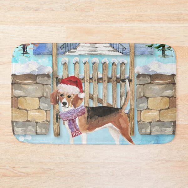 Artikelvorschau, Aquarell-Beagle mit Weihnachtsmütze und Schal-Weihnachtskarte entworfen und verkauft von HugsAndPrints.