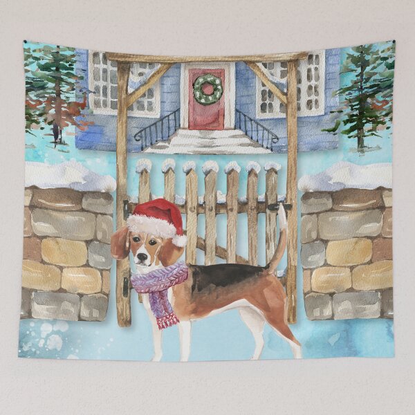 Item preview, Watercolour Beagle with Santa Hat and Scarf Christmas Card designed and sold by HugsAndPrints.