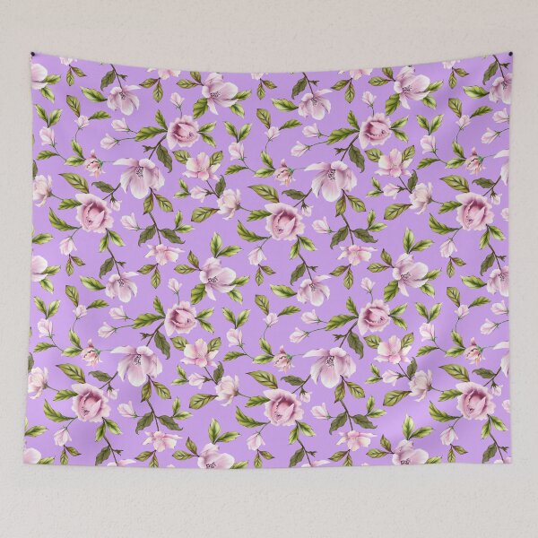 Item preview, Delicate flowers and green leaves on a lilac background, seamless pattern for your decor. designed and sold by PatternsAng23.
