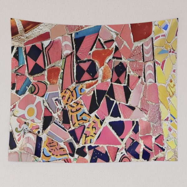 Item preview, Barcelona Park Guell Gaudi mosaic pink and yellow designed and sold by LolioGifts.