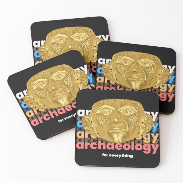 Item preview, Archeology for everything - Original Illustration of Prehispanic Mask in Gold - Archaeological Discovery in Retro Style designed and sold by Carola-art.