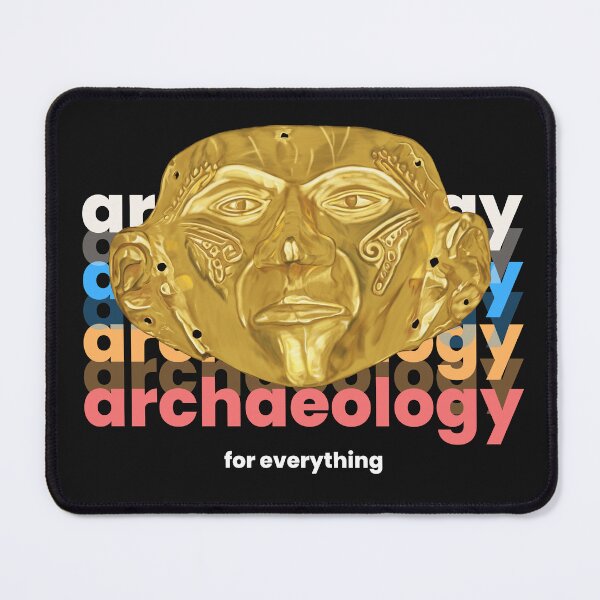 Item preview, Archeology for everything - Original Illustration of Prehispanic Mask in Gold - Archaeological Discovery in Retro Style designed and sold by Carola-art.